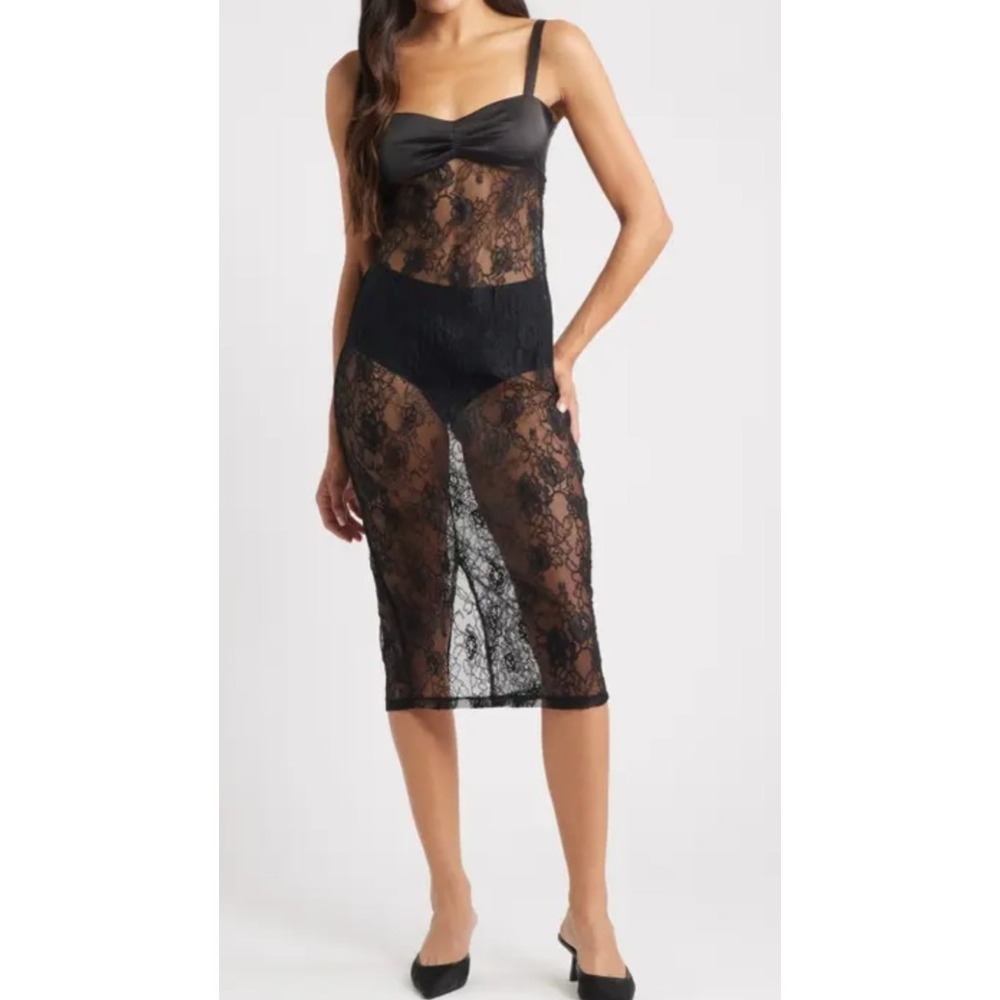 Artless Forever Dress Size Medium Black Lace Sheer Midi Sexy